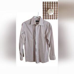 Eton of Sweden Brown Micro-Check Contemporary Fit Dress Shirt 15.75 / 40 EUC